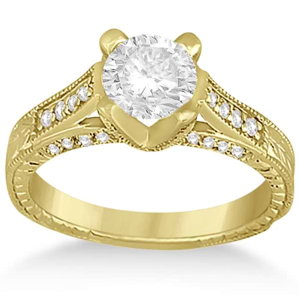 Antique Style Engagement Ring and Matching Wedding Band 18k Yellow Gold