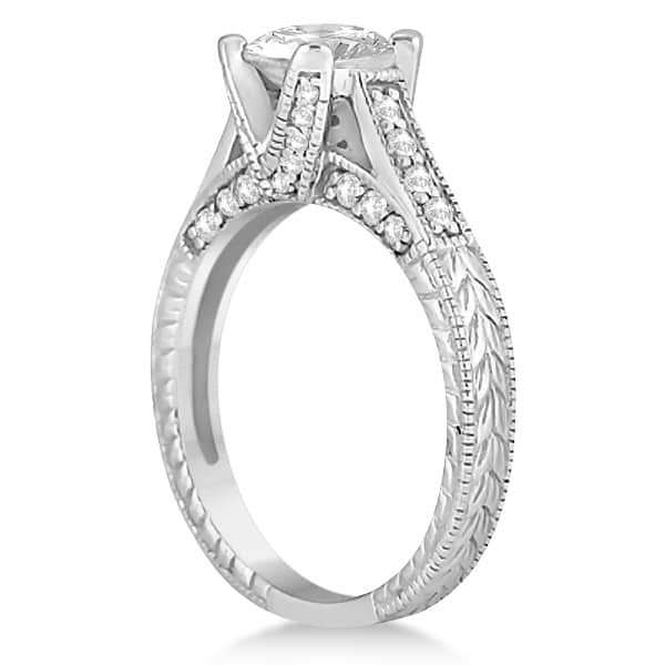Antique Style Engagement Ring and Matching Wedding Band in Platinum