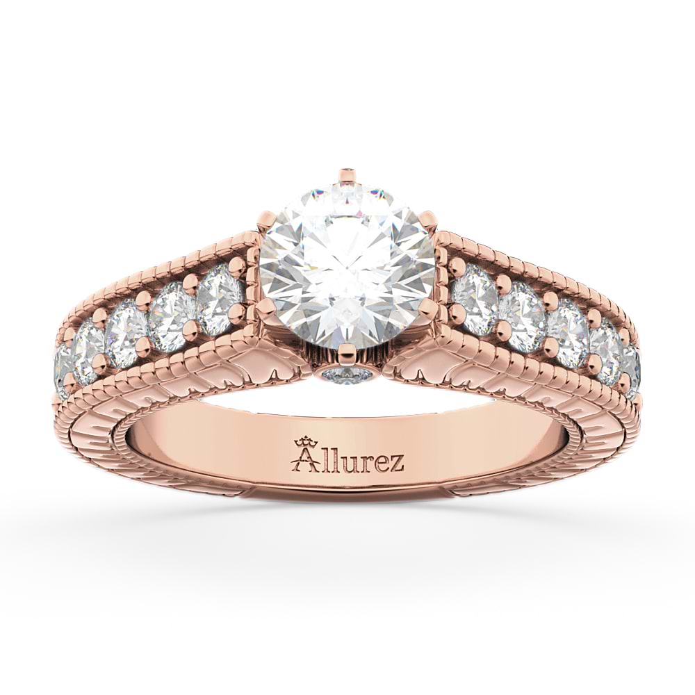 Vintage Diamond Engagement Ring Setting 14k Rose Gold (1.05ct)