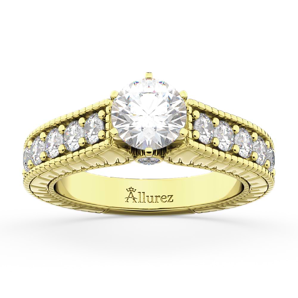 Vintage Diamond Engagement Ring Setting 14k Yellow Gold (1.05ct)