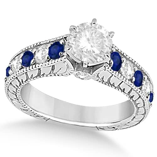 Vintage Diamond Blue Sapphire Engagement Ring 14k White Gold (2.41ct)