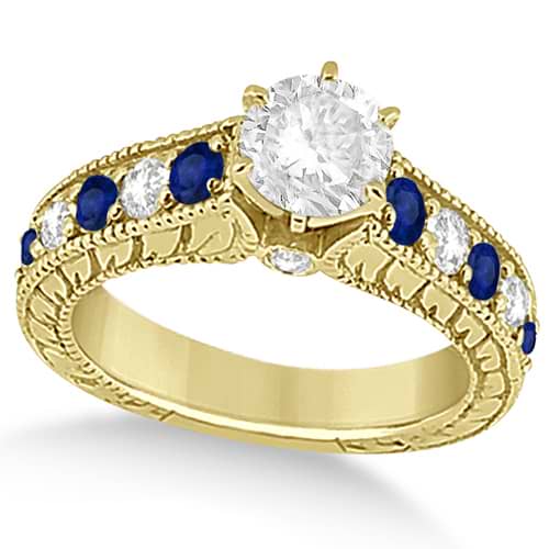 Vintage Diamond Blue Sapphire Engagement Ring 14k Yellow Gold (2.41ct)