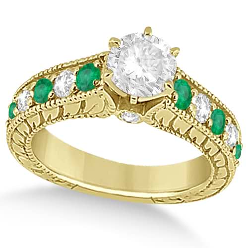 Vintage Diamond and Emerald Engagement Ring 14k Yellow Gold (2.23ct)