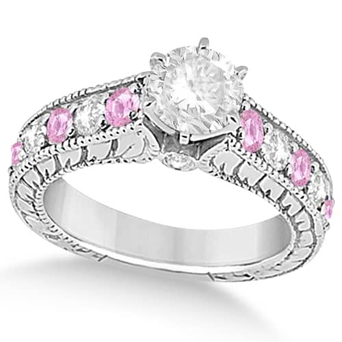 Vintage Diamond Pink Sapphire Engagement Ring 18k White Gold (2.41ct)