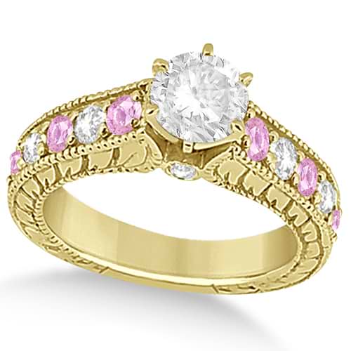 Vintage Diamond Pink Sapphire Engagement Ring 18k Yellow Gold (2.41ct)