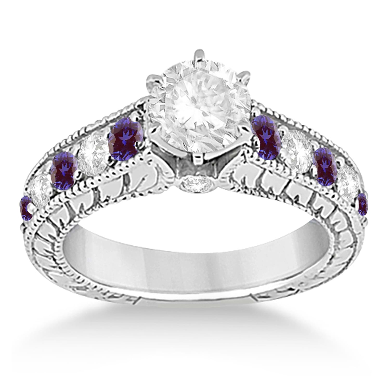 Vintage Diamond and Lab Alexandrite Engagement Ring 14k White Gold (1.41ct)