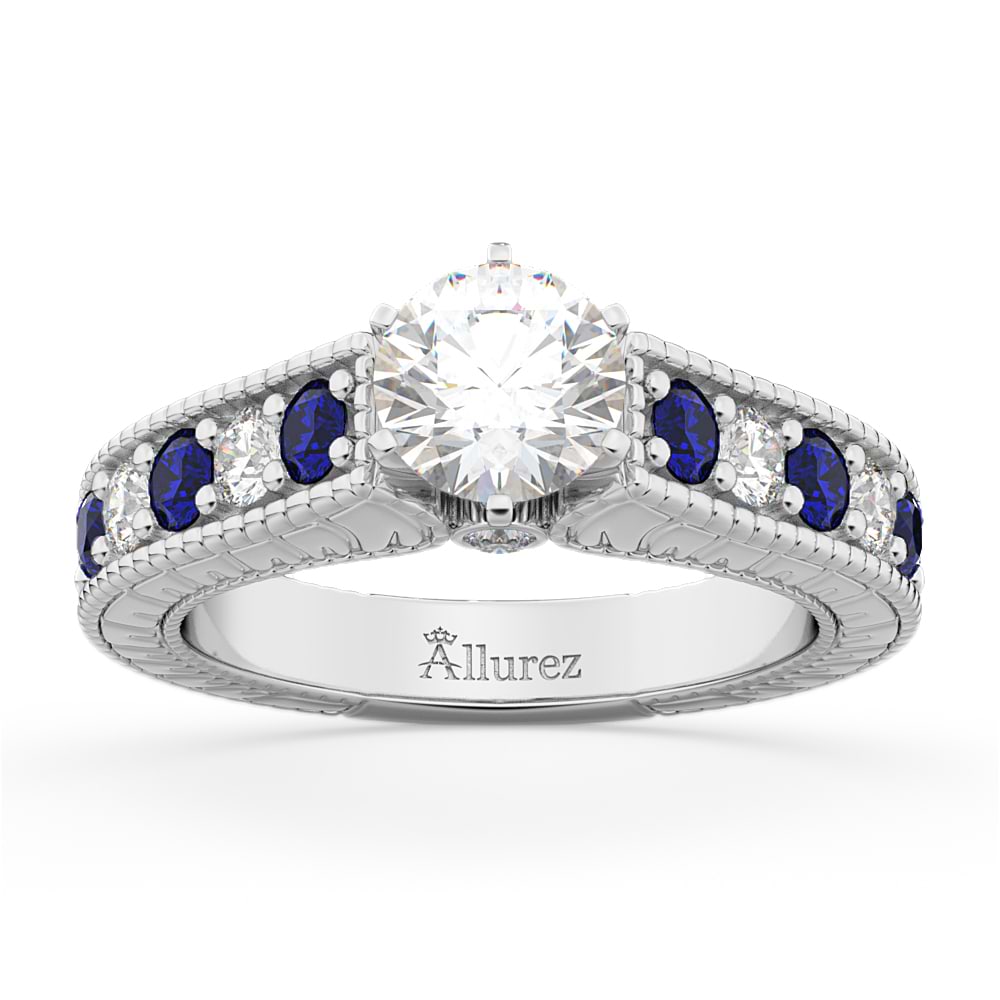Vintage Diamond & Sapphire Engagement Ring Setting Platinum (1.41ct)