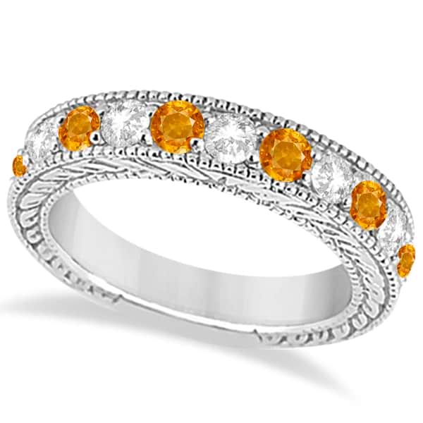 Antique Diamond & Citrine Engagement Wedding Ring 18k White Gold (1.40ct)