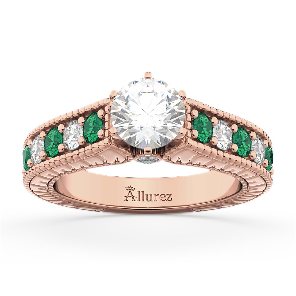 Vintage Diamond & Emerald Engagement Ring 18k Rose Gold (1.23ct)