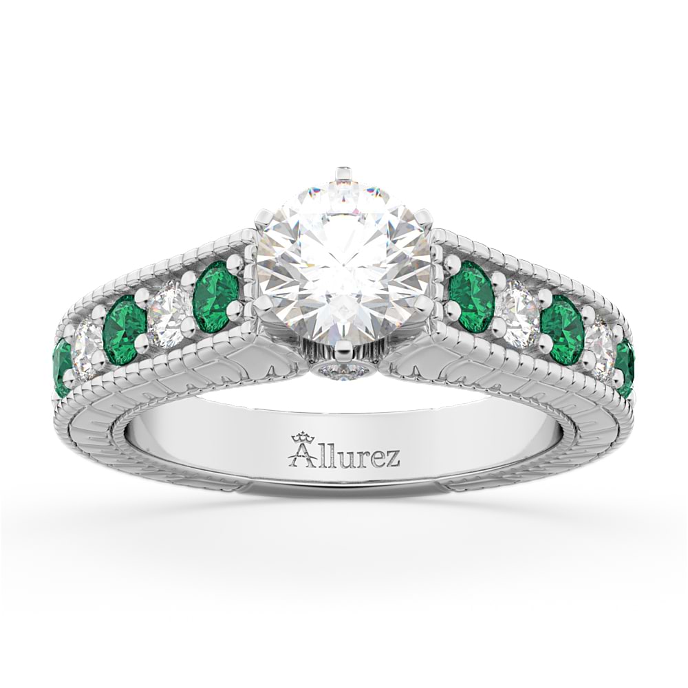 Vintage Diamond & Emerald Engagement Ring Setting Platinum (1.23ct)