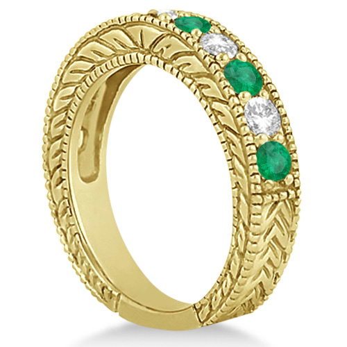 Antique Diamond & Emerald Bridal Ring Set 18k Yellow Gold (2.51ct)