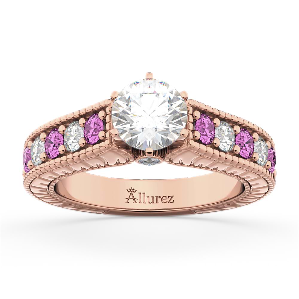 Vintage Diamond & Pink Sapphire Engagement Ring 14k Rose Gold (1.41ct)