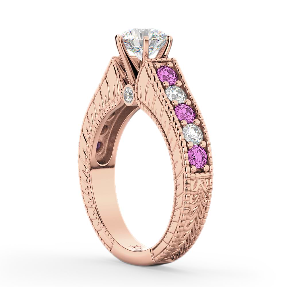 Vintage Diamond & Pink Sapphire Engagement Ring 14k Rose Gold (1.41ct)