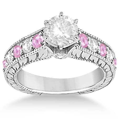 Antique Diamond & Pink Sapphire Bridal Set in 14k White Gold (2.87ct)
