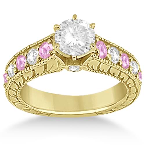 Antique Diamond & Pink Sapphire Bridal Set in 14k Yellow Gold (2.87ct)