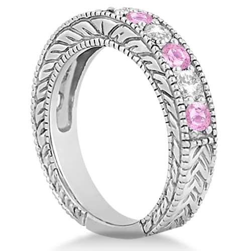 Antique Diamond & Pink Sapphire Bridal Ring Set in Platinum (2.87ct)