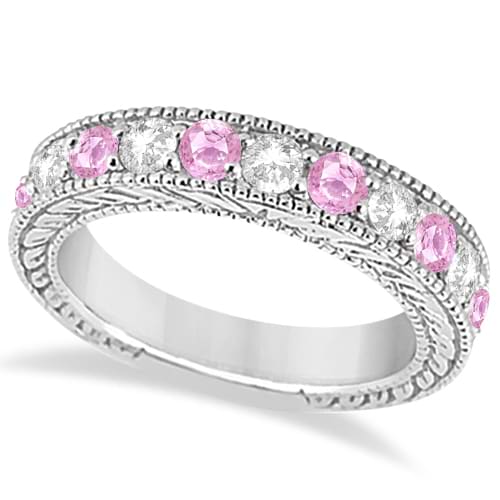 Antique Diamond & Pink Sapphire Wedding Ring Band Palladium (1.46ct)