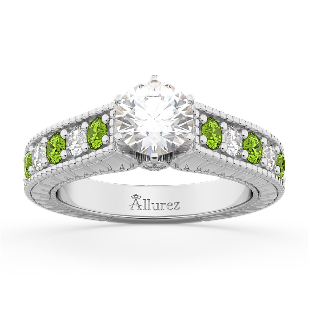 Vintage Diamond & Peridot Engagement Ring Setting 14k White Gold (1.35ct)