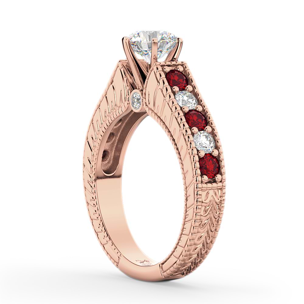 Vintage Diamond & Ruby Engagement Ring Setting 14k Rose Gold (1.35ct)