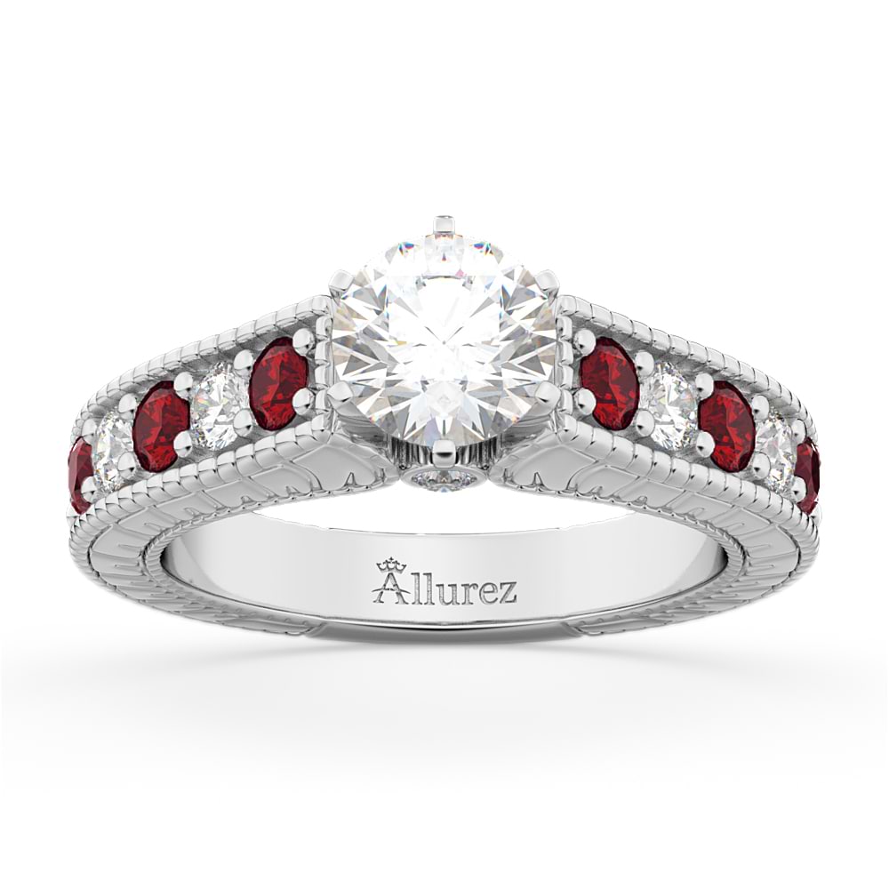 Vintage Diamond & Ruby Engagement Ring Setting 14k White Gold (1.35ct)