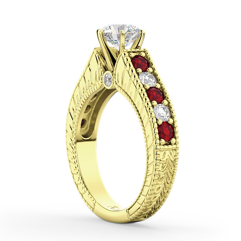 Vintage Diamond & Ruby Engagement Ring in 14k Yellow Gold (1.35ct)