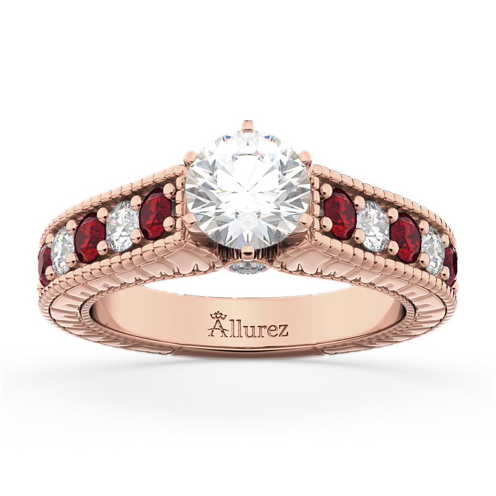 Vintage Diamond & Ruby Engagement Ring Setting 18k Rose Gold (1.35ct)