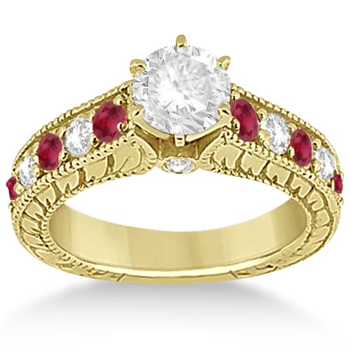 Antique Diamond & Ruby Bridal Ring Set in 14k Yellow Gold (2.75ct)