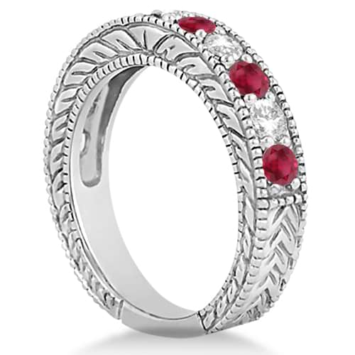 Antique Diamond & Ruby Engagement Wedding Ring 14k White Gold (1.40ct)