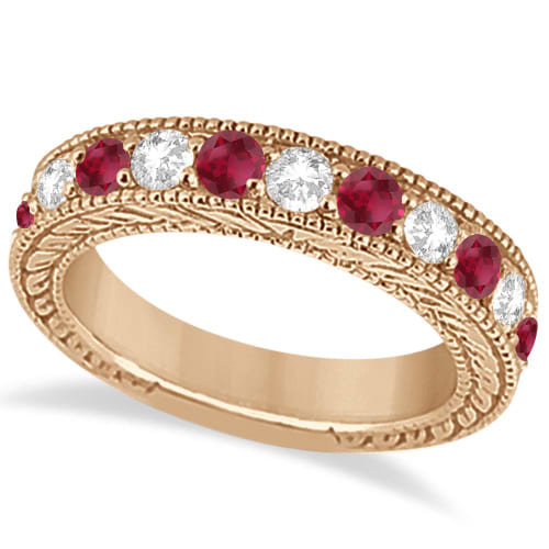 Antique Diamond & Ruby Engagement Wedding Ring 18k Rose Gold (1.40ct)