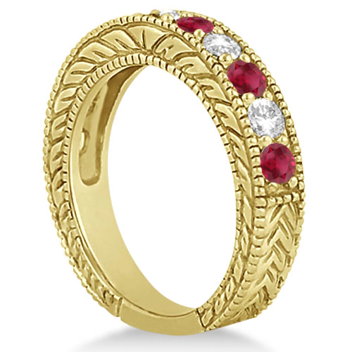 Antique Diamond & Ruby Wedding Ring Band in 18k Yellow Gold (1.40ct)
