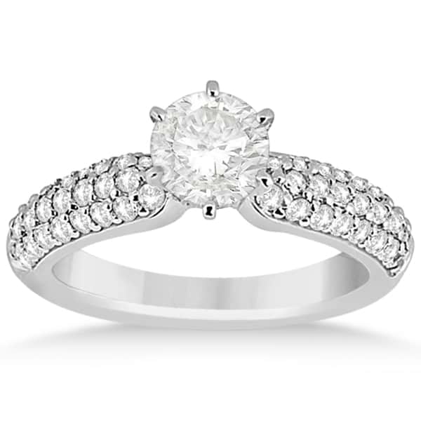 Half-Eternity 3 Row Diamond Engagement Ring 14k White Gold (0.72ct)