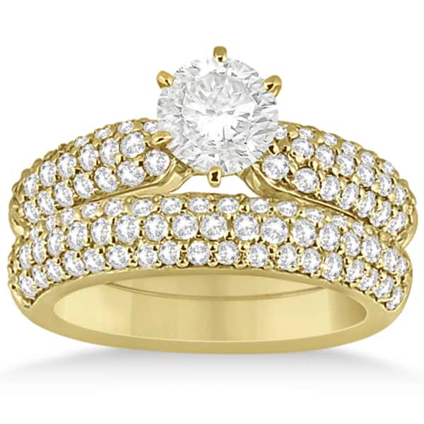 Three Row Half-Eternity Diamond Bridal Set in 14k Yellow Gold (1.59ct)