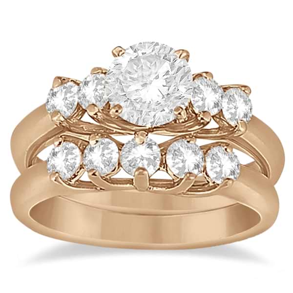 Five Stone Diamond Bridal Set Ring and Band in 14k Rose Gold (0.90ct)