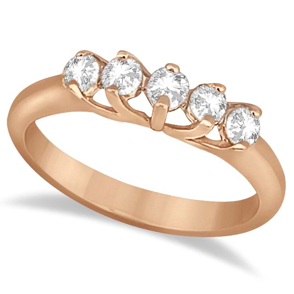 Five Stone Diamond Wedding Band For Women 18k Rose Gold (0.50ct)