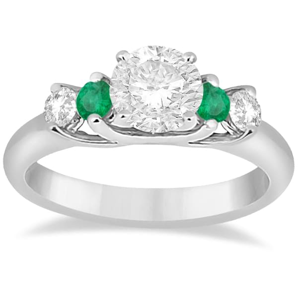 Five Stone Diamond and Emerald Engagement Ring 18k White Gold (0.44ct)