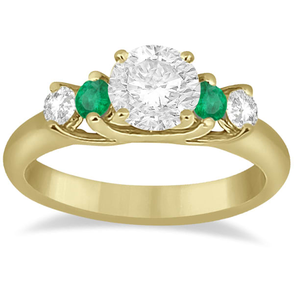 Five Stone Diamond and Emerald Engagement Ring 18k Yellow Gold (0.44ct)