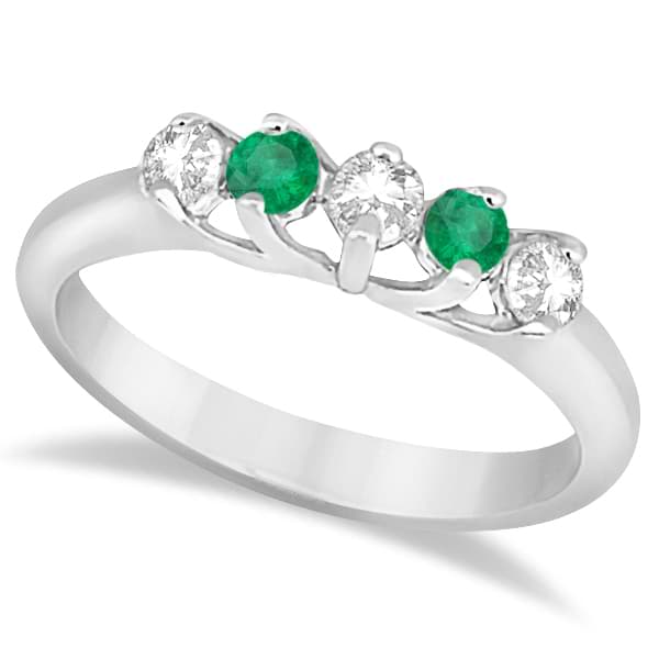 Five Stone Diamond and Emerald Wedding Band Palladium (0.54ct)