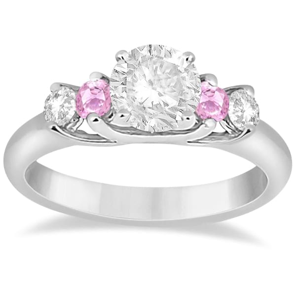 Five Stone Diamond & Pink Sapphire Engagement Ring 14k White Gold, 0.50ct