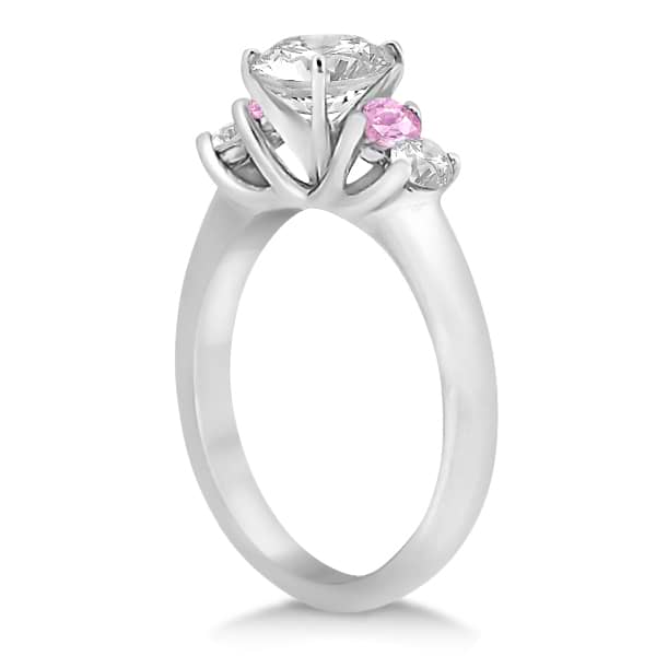 Five Stone Diamond & Pink Sapphire Engagement Ring 14k White Gold, 0.50ct