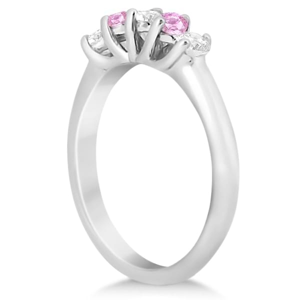 Five Stone Diamond & Pink Sapphire Bridal Ring Set 14k Wht Gold, 1.10ct