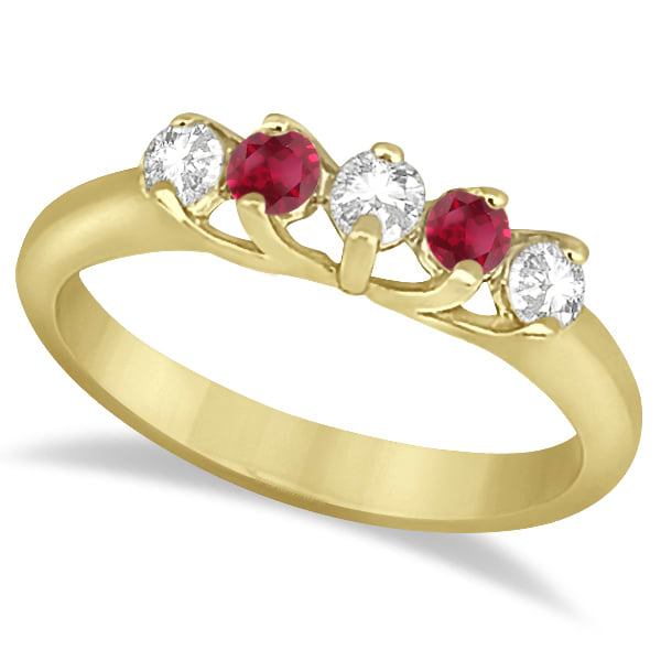 Five Stone Diamond and Ruby Wedding Band 14kt Yellow Gold (0.60ct)