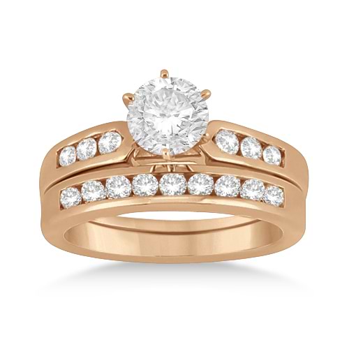 Channel Diamond Engagement Ring & Wedding Band 18k Rose Gold (0.35ct)