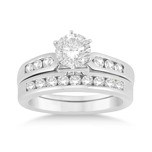 Channel Diamond Engagement Ring & Wedding Band 18k White Gold (0.35ct)