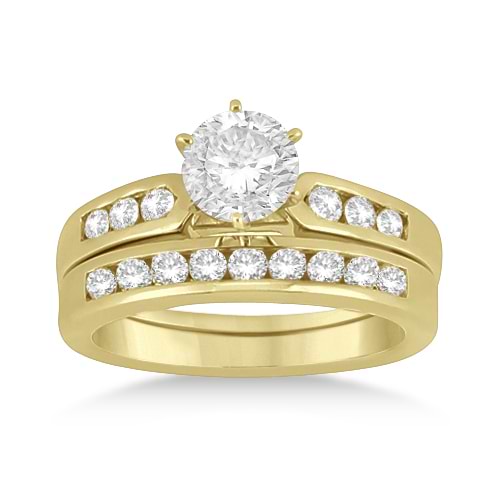 Channel Diamond Engagement Ring & Wedding Band 18k Yellow Gold (0.35ct)