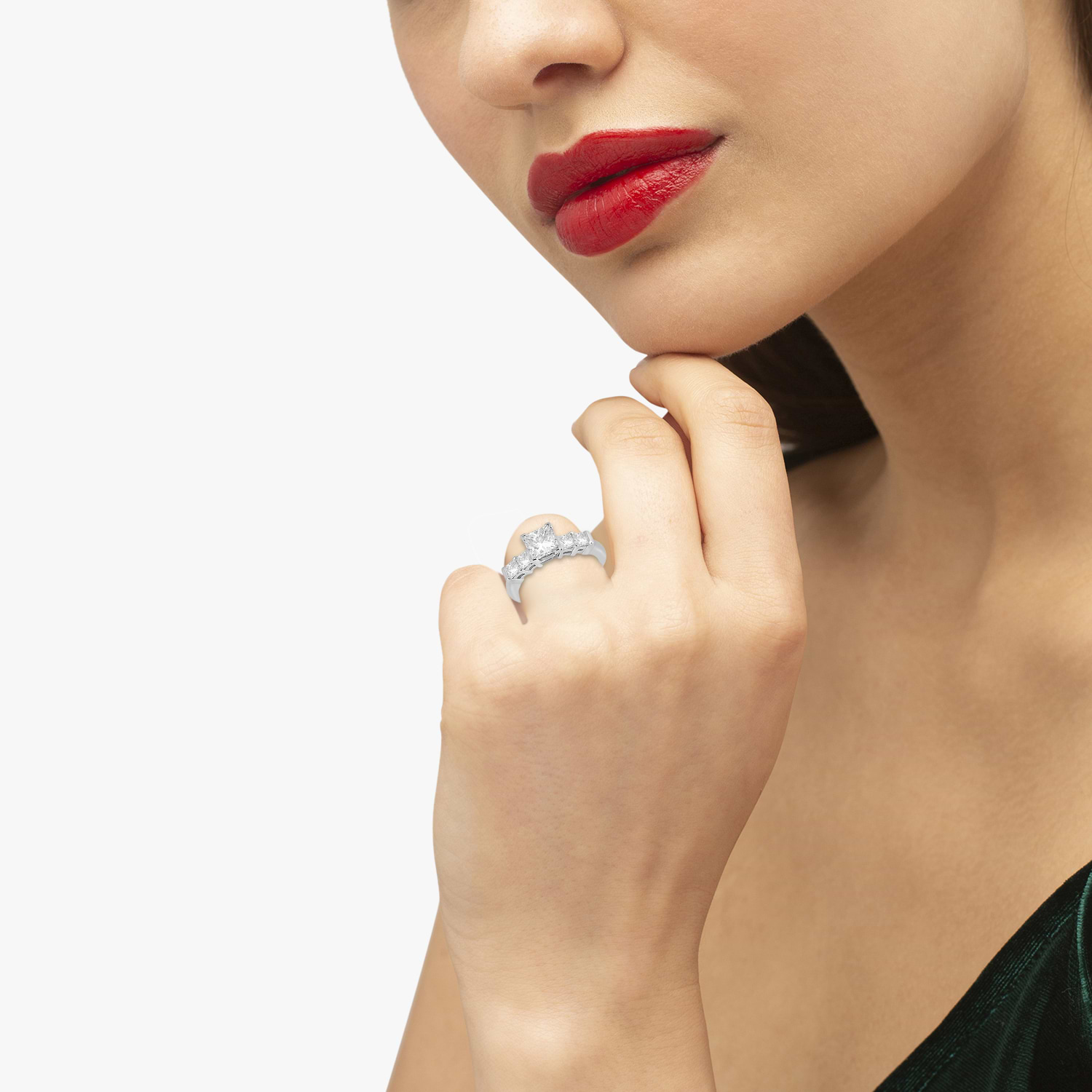 5 Stone Princess Cut Diamond Engagement Ring 14K White Gold (0.40ct)