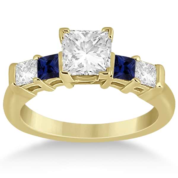 5 Stone Princess Diamond & Sapphire Engagement Ring 14K Y. Gold 0.46ct