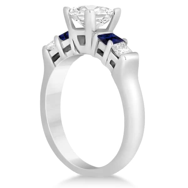 5 Stone Princess Diamond & Sapphire Engagement Ring 18K W. Gold 0.46ct