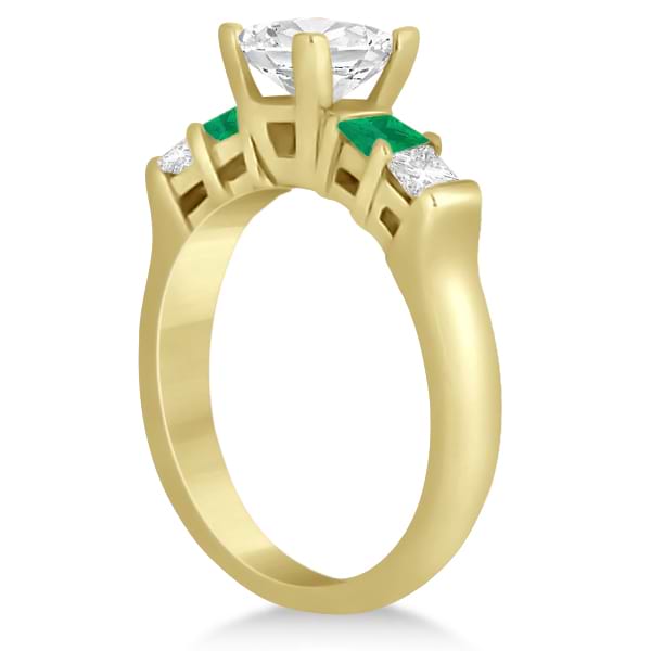 5 Stone Princess Diamond & Emerald Engagement Ring 18K Y. Gold 0.46ct