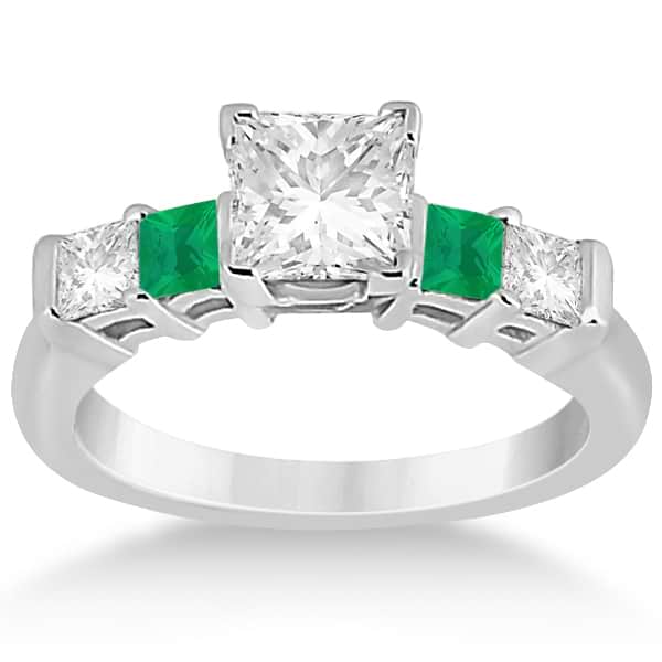 5 Stone Princess Diamond & Emerald Engagement Ring Platinum 0.46ct