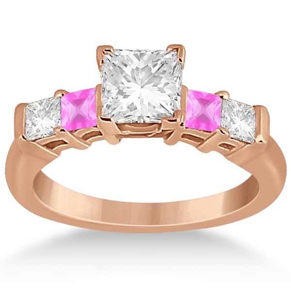 5 Stone Diamond & Pink Sapphire Engagement Ring 14K Rose Gold 0.46ct